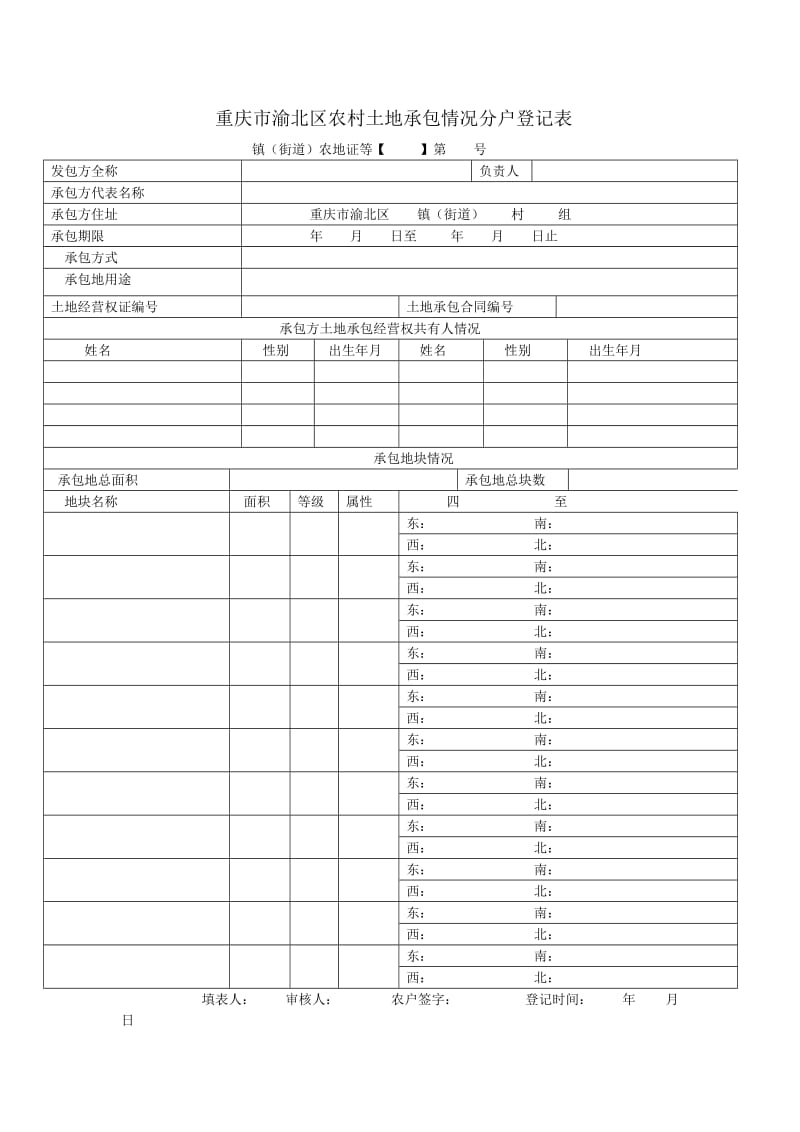 重庆市渝北区农村土地承包情况分户登记表.doc_第1页