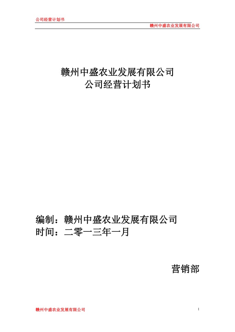 公司运营计划书模板-企业运行计划;.docx_第1页