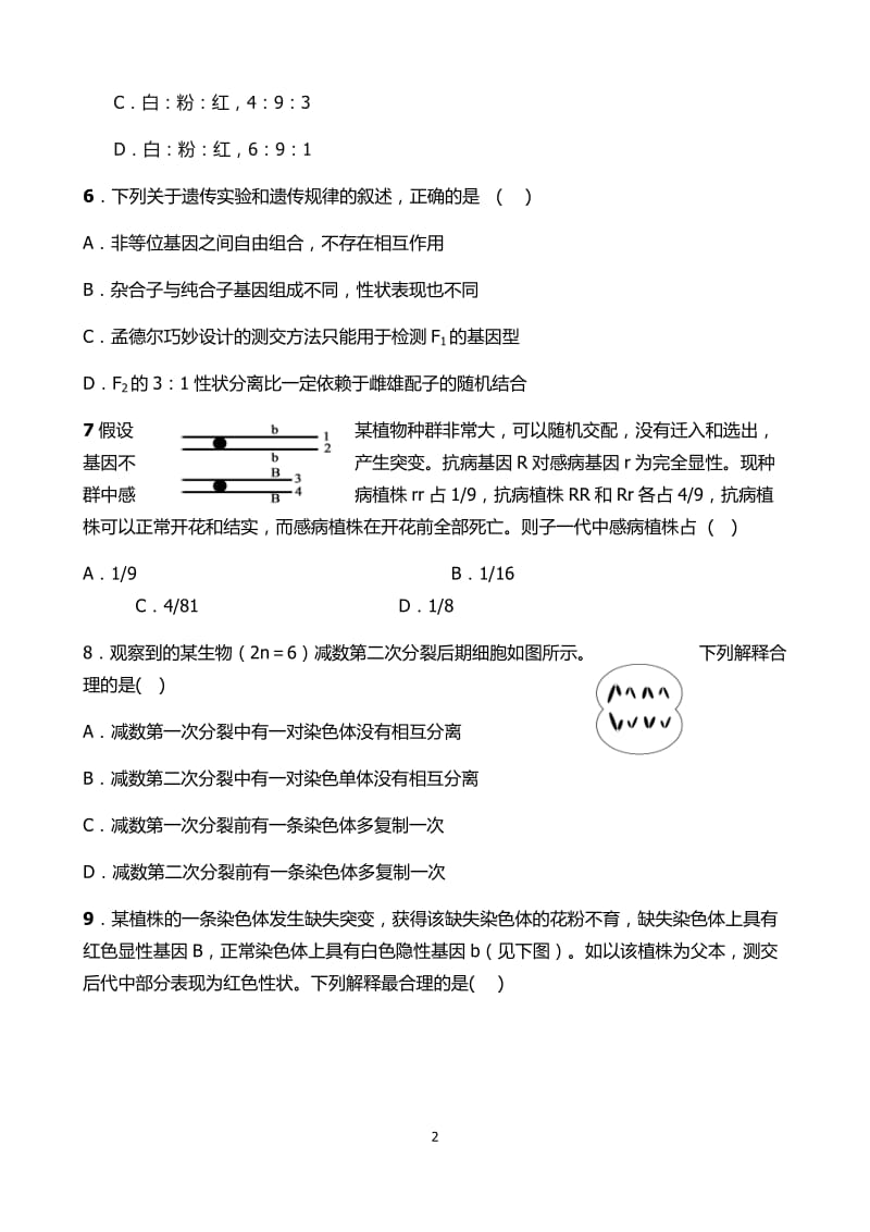 高中生物必修二基础训练题;.doc_第2页