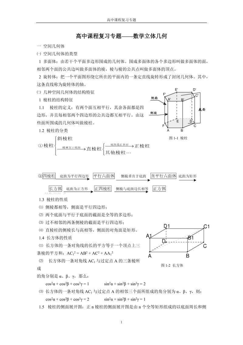 高中数学立体几何知识点知识清单;.docx_第1页