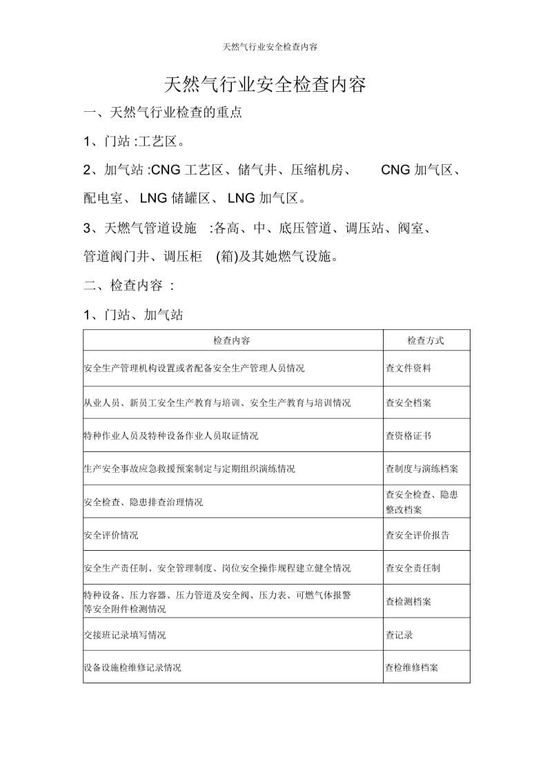 天然气行业安全检查内容.docx_第1页