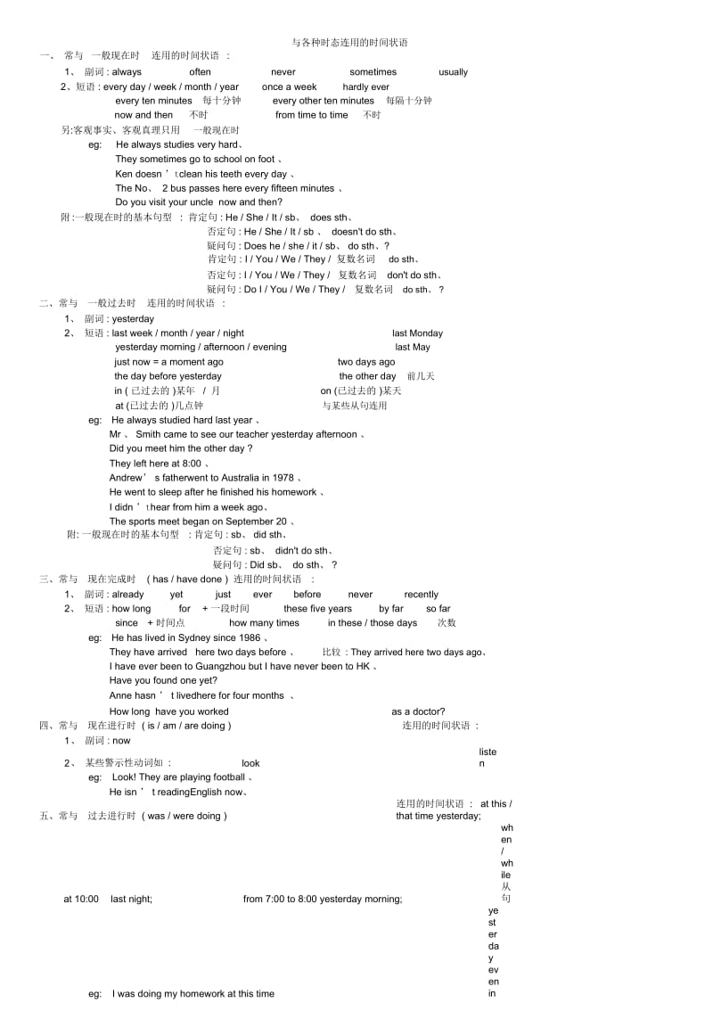 与各种时态连用的时间状语.docx_第1页