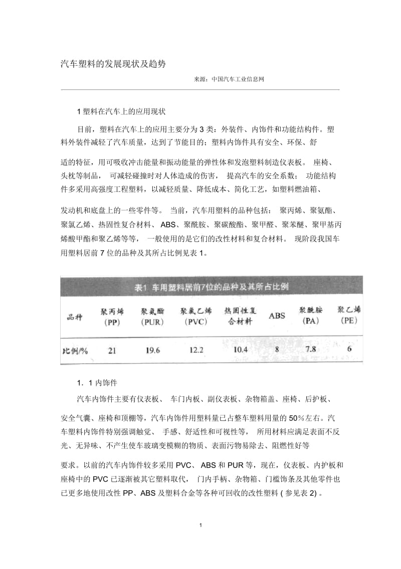 汽车塑料的发展现状及趋势.docx_第1页