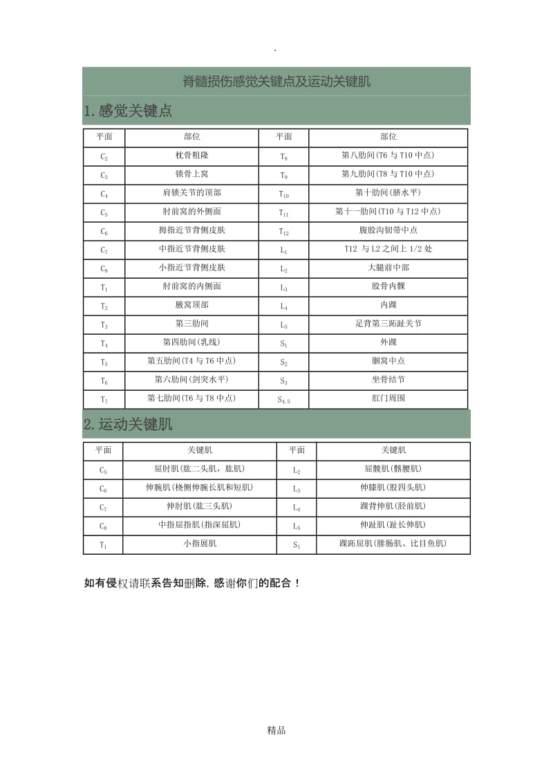 脊髓损伤感觉关键点及运动关键肌.doc_第1页