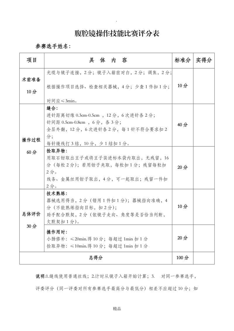 腹腔镜操作考核标准.doc_第1页