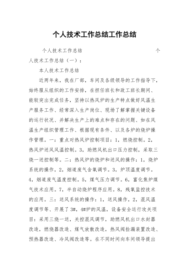 个人技术工作总结工作总结.docx_第1页