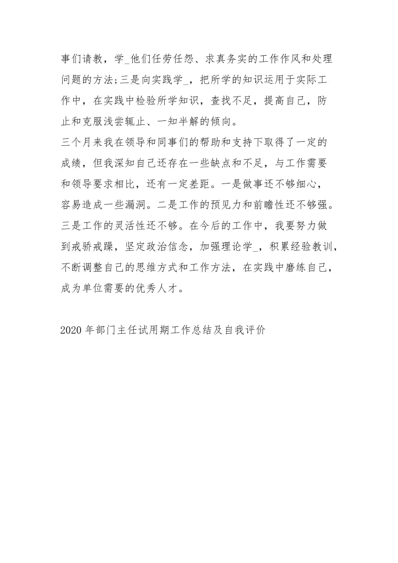 2020部门主任试用期工作总结及自我评价工作总结.docx_第3页