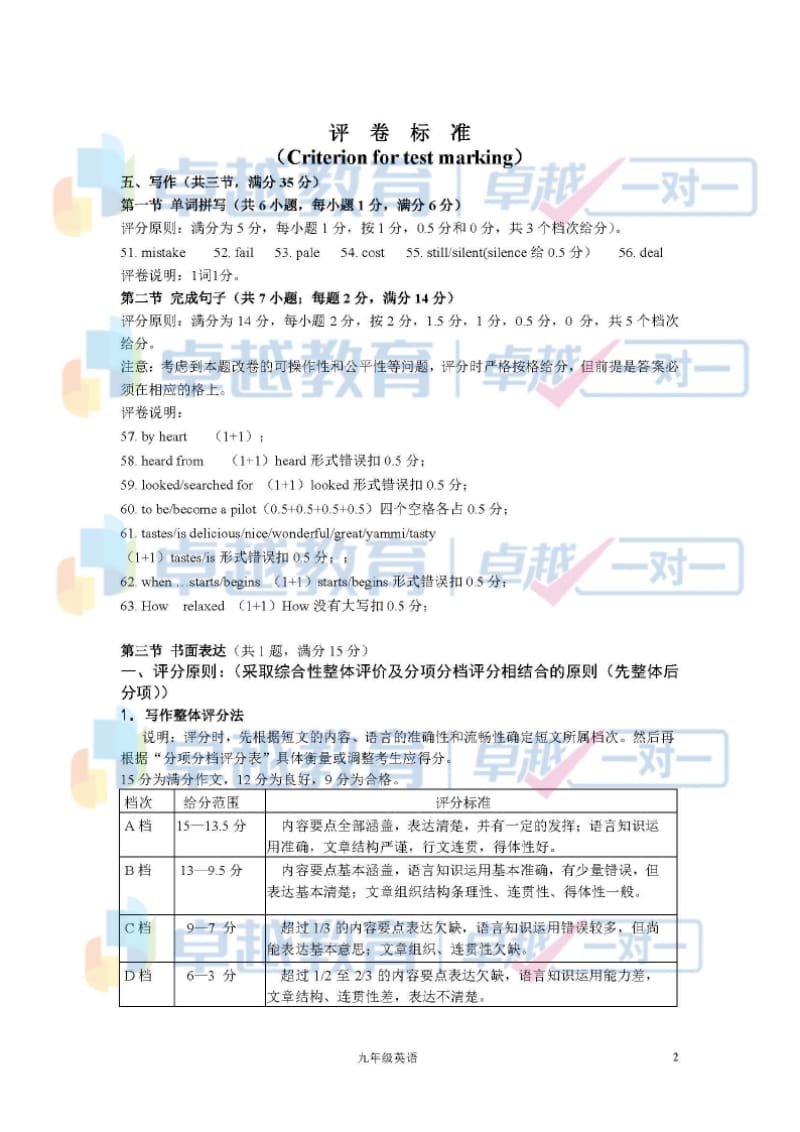 2018-2019学年各区期末考试题 白云区九年级英语答案.docx_第2页