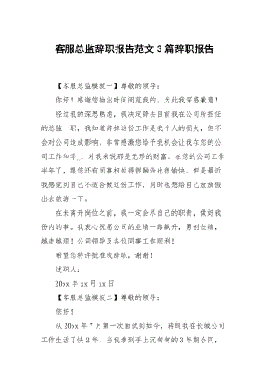 客服总监辞职报告范文3篇.docx