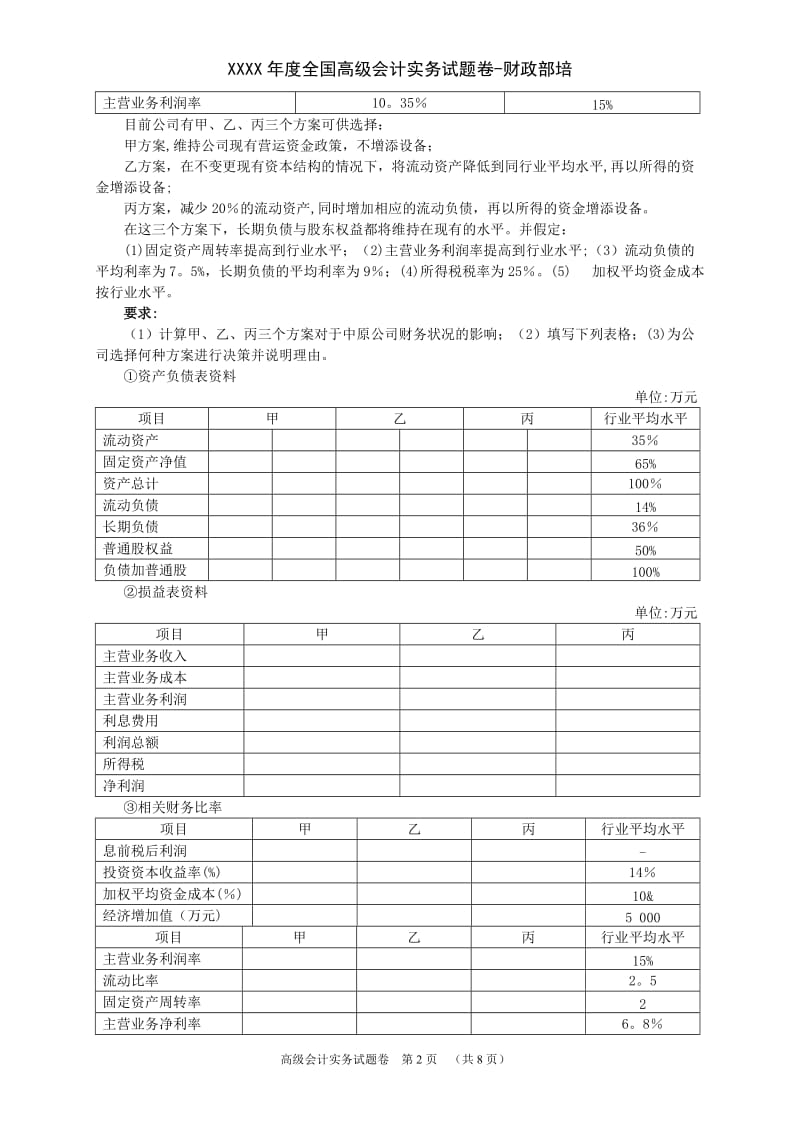 XXXX年度全国高级会计实务试题卷财政部培.doc_第2页