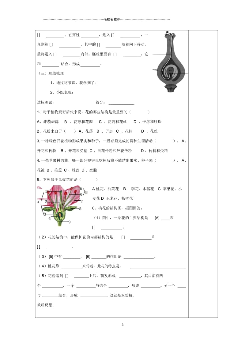 河北省唐山市青坨营镇初级中学初中七年级生物上册3.2.3开花和结果名师精编导学案2(无答案)(新版)新人.docx_第3页