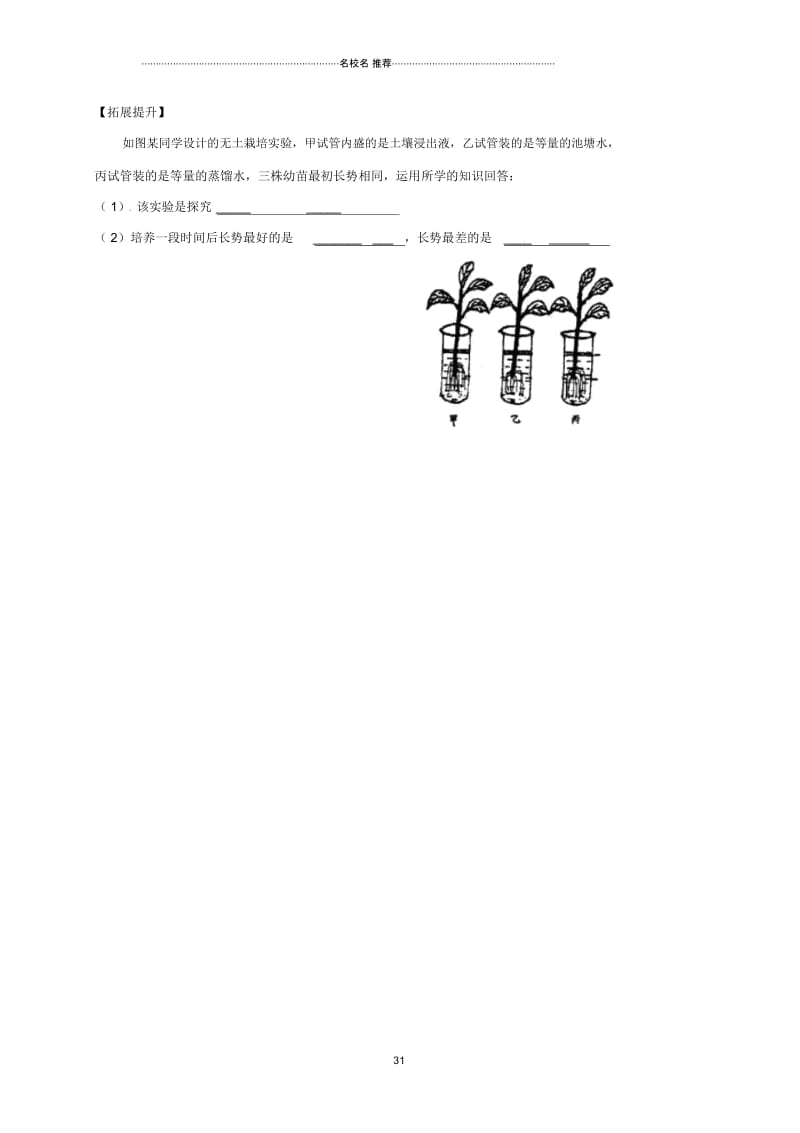 江苏省洪泽县初中七年级生物上册第4章第2节绿色植物的生长需要水和无机盐名师精编导学案1(无答案)(新.docx_第3页