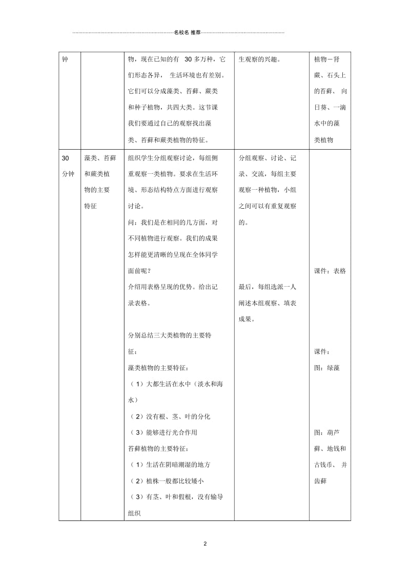 初中七年级生物上册3.1.1《藻类、苔藓和蕨类植物》名师精选教案1(新版)新人教版.docx_第3页