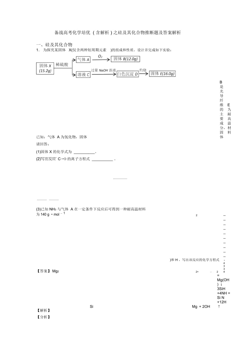 备战高考化学培优(含解析)之硅及其化合物推断题及答案解析.docx_第1页