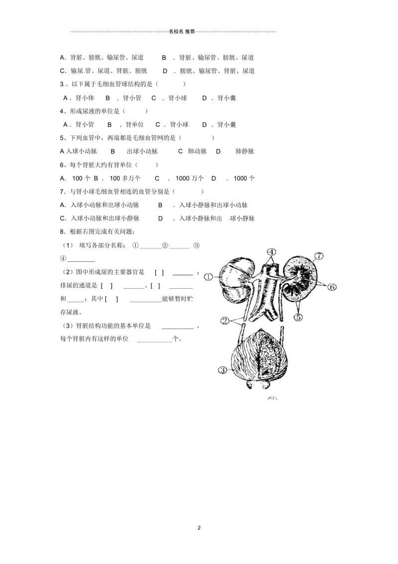 江苏省泰州市永安初级中学初中七年级生物下册第4单元第5章人体内废物的排出(第1课时)名师精编导学案.docx_第2页