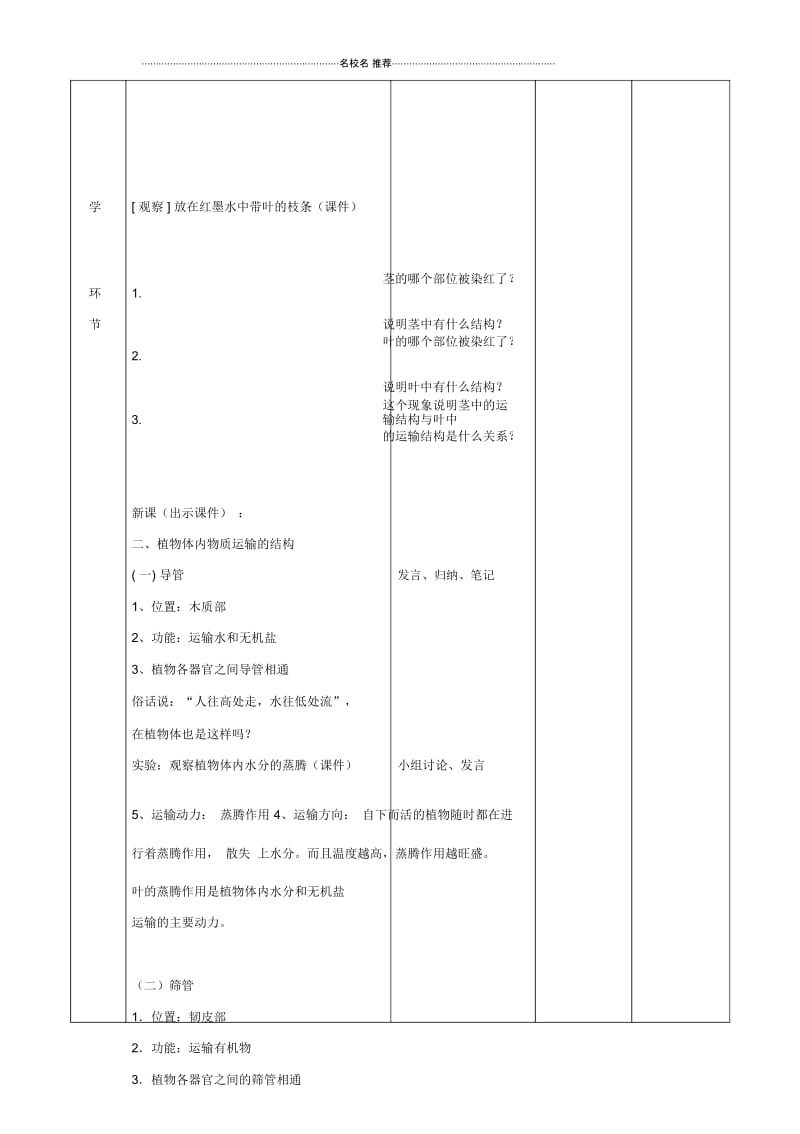 初中七年级生物下册5.1《植物体内的物质运输》(第2课时)名师精选教案北京课改版.docx_第2页