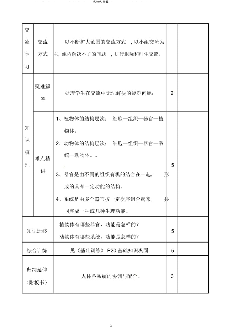 山东省滨州市邹平实验中学初中七年级生物《多细胞生物体的结构层次》名师精选教案新人教版.docx_第3页