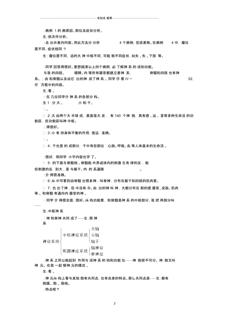 初中七年级生物下册第六章人体生命活动的调节第二节神经系统的组成名师精选教案1新人教版.docx_第2页