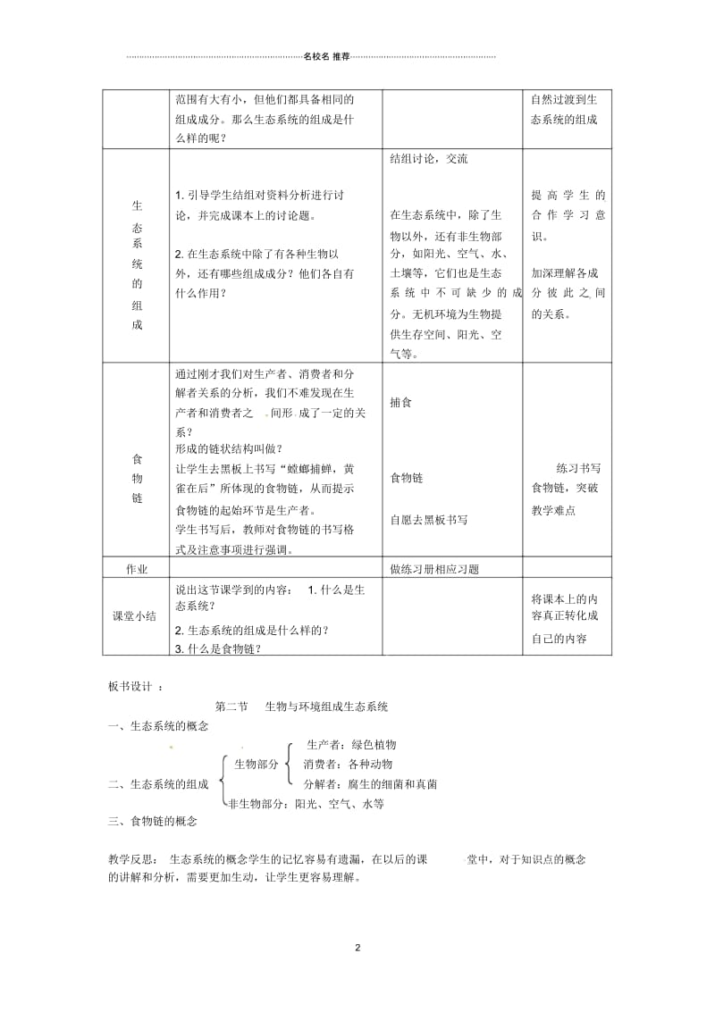 云南省师范大学五华区实验中学初中七年级生物上册1.2.2生物与环境组成生态系统名师精选教案(新版)新人.docx_第2页