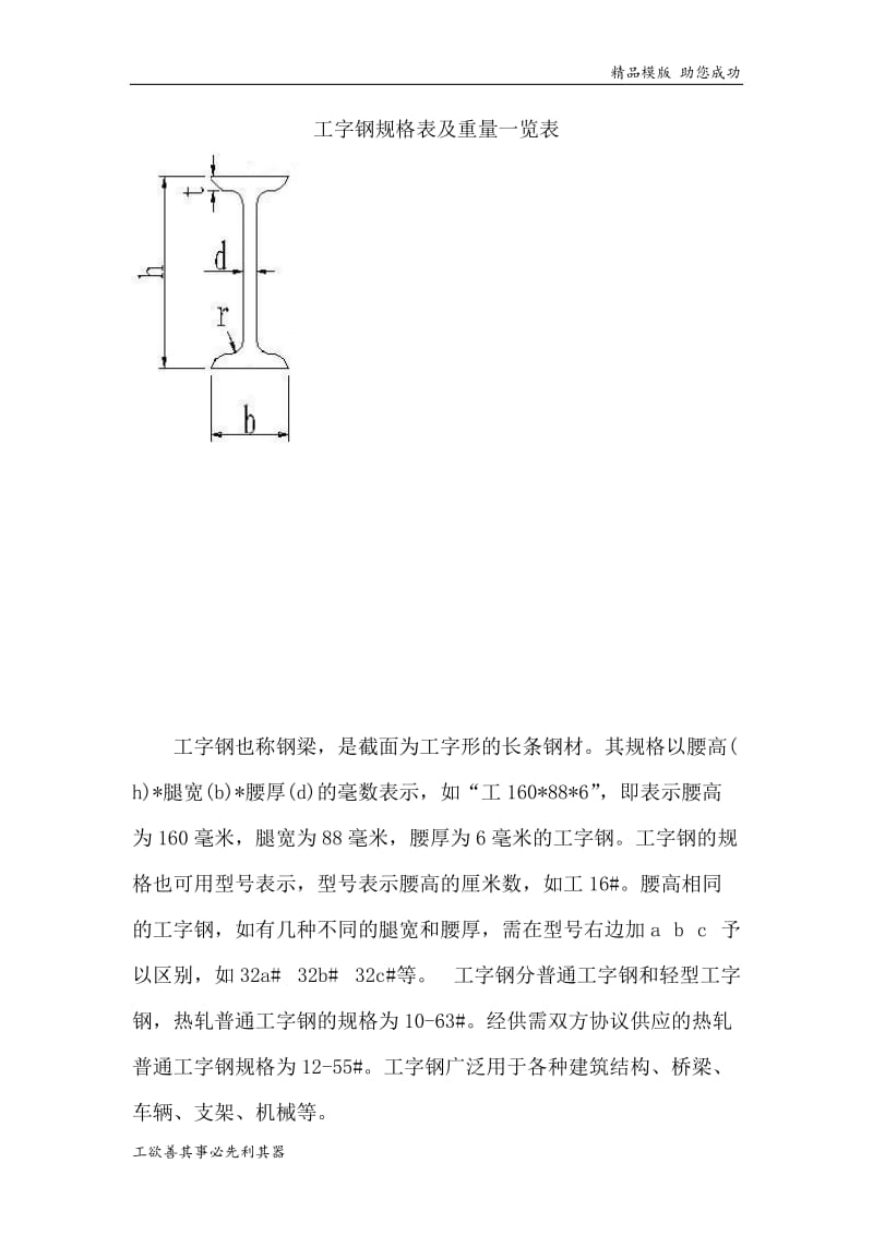 工钢规格表及重量一览表.doc_第1页