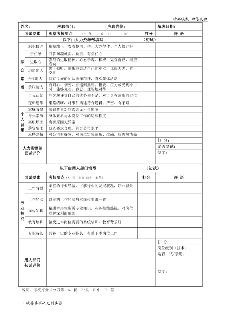 面试评价表(模板).doc_第1页