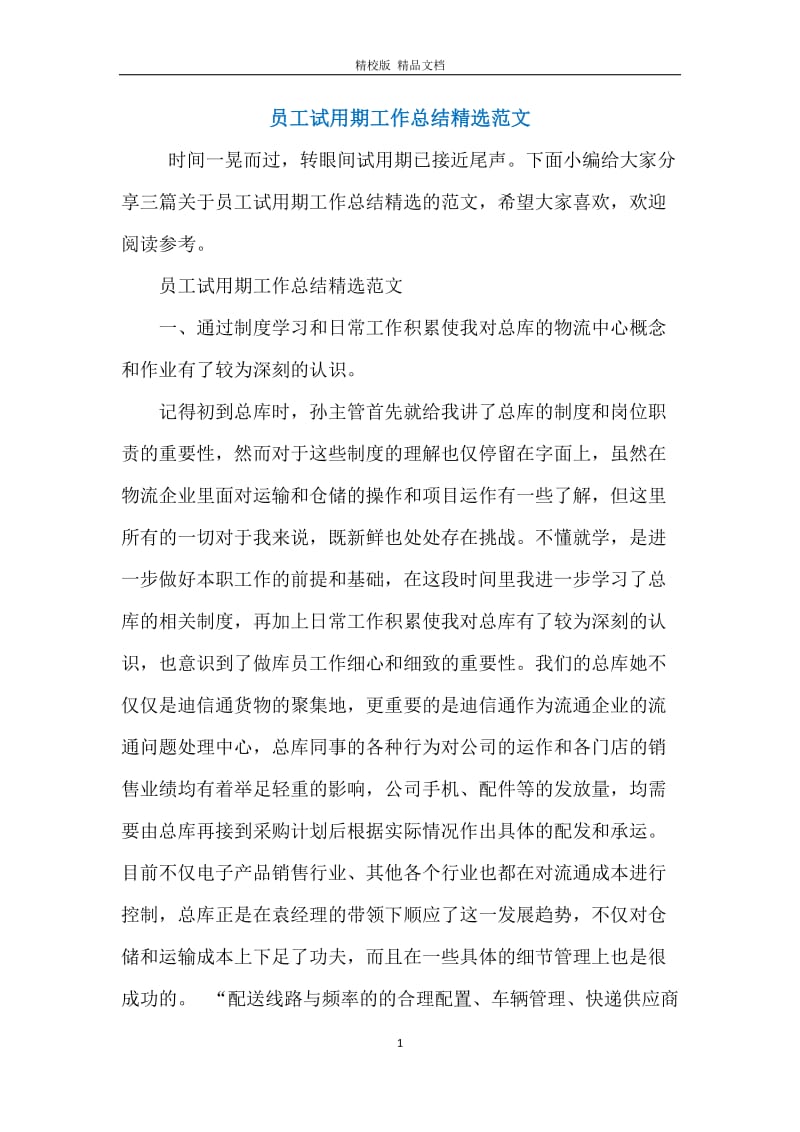 员工试用期工作总结精选范文.docx_第1页