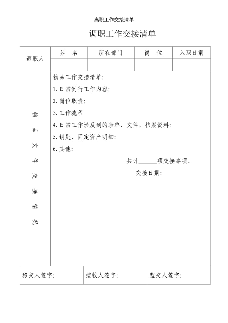 离职工作交接清单.doc_第1页