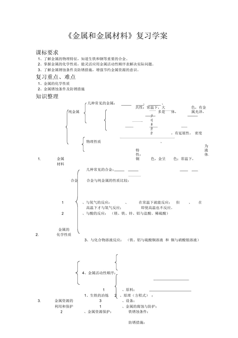 金属和金属材料复习学案.docx_第1页