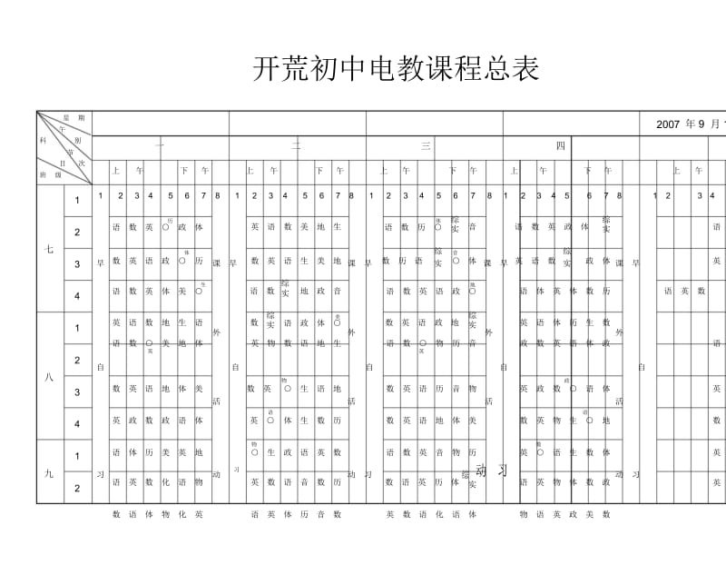 开荒初中电教课程总表表.docx_第1页