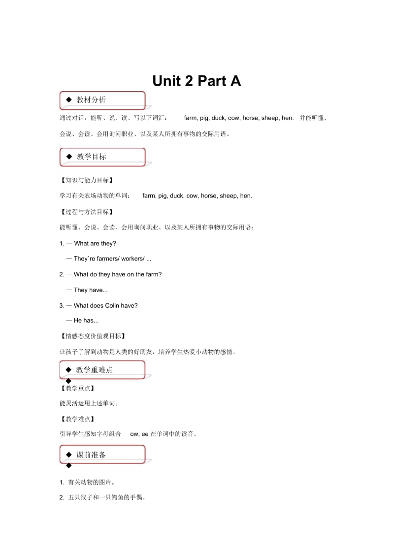 【教学设计】Unit2PartA(陕旅).docx_第1页