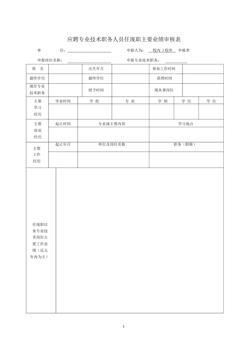 应聘专业技术职务人员任现职主要业绩审核表.docx_第1页