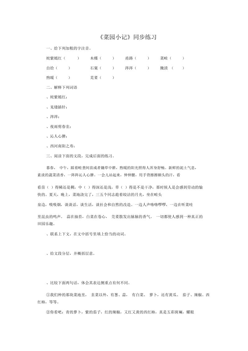 《菜园小记》同步练习.docx_第1页