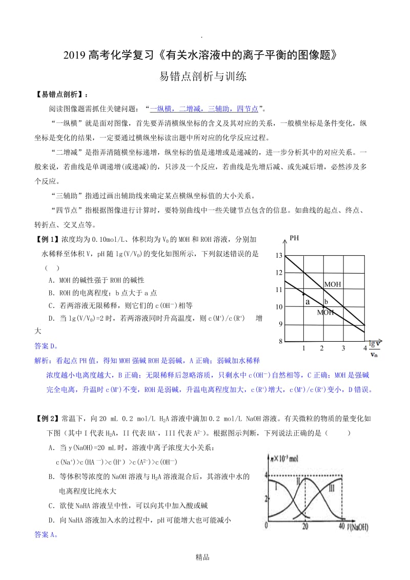 201X高考化学复习《有关水溶液中的离子平衡的图像题》易错点剖析与训练.doc_第1页