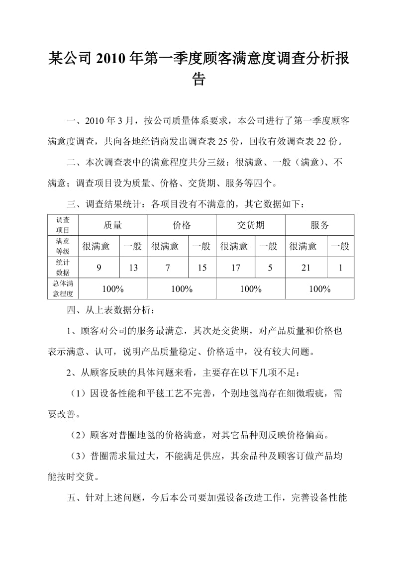 某公司第一季度顾客满意度分析.doc_第1页