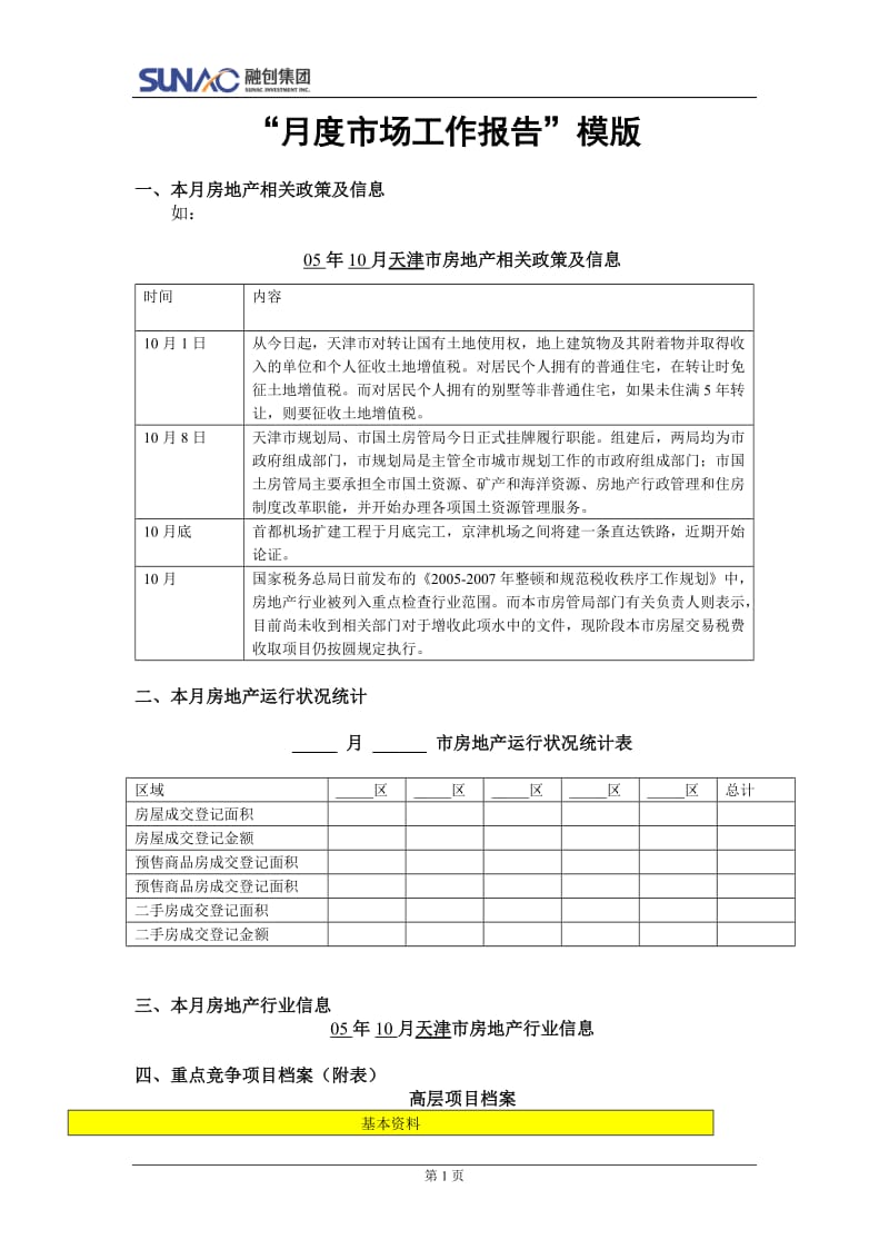 月度市场工作模板.doc_第1页