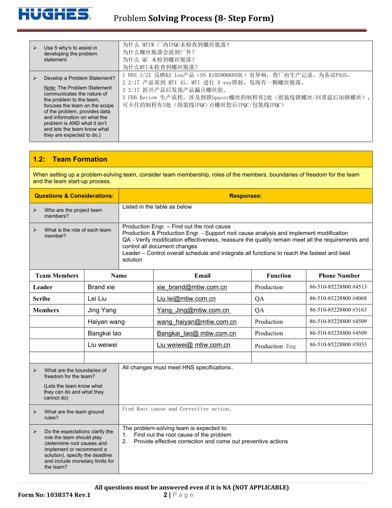 HUGHES公司 国外客户8D报告实例英文版.doc_第2页