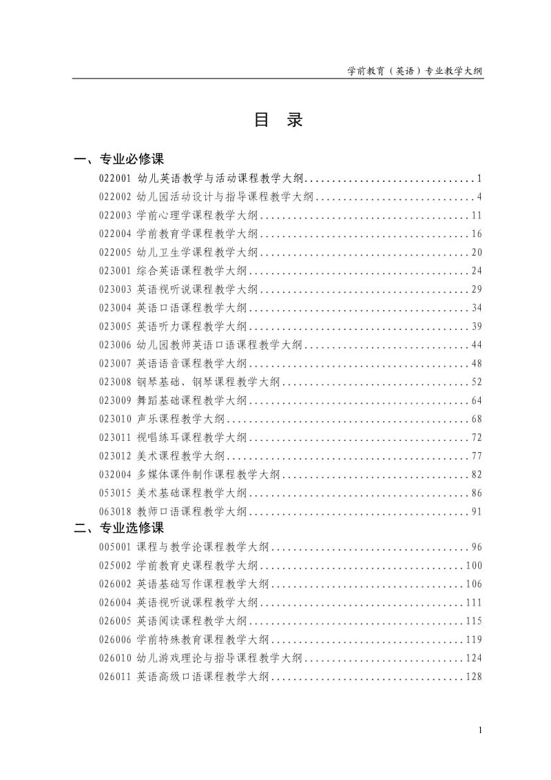 学前教育（英语）专业教学大纲.doc_第1页