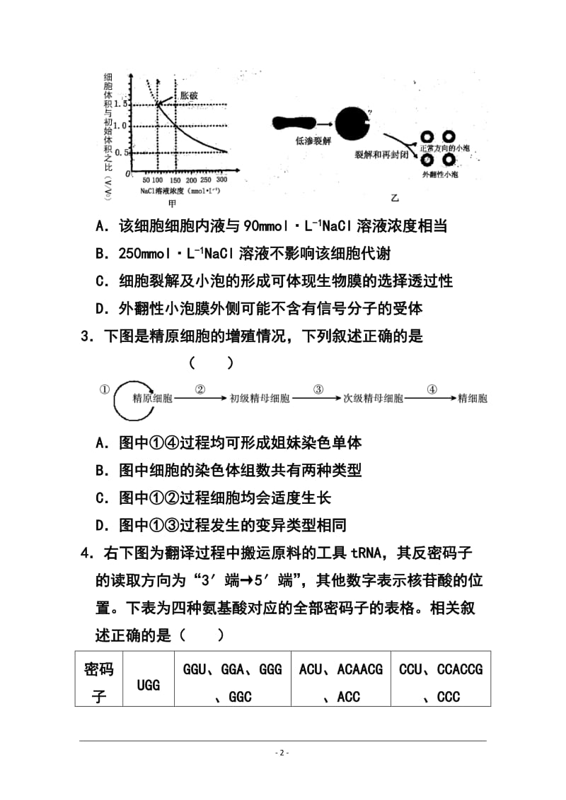 山东省高三冲刺模拟（五）理科综合试题及答案.doc_第2页