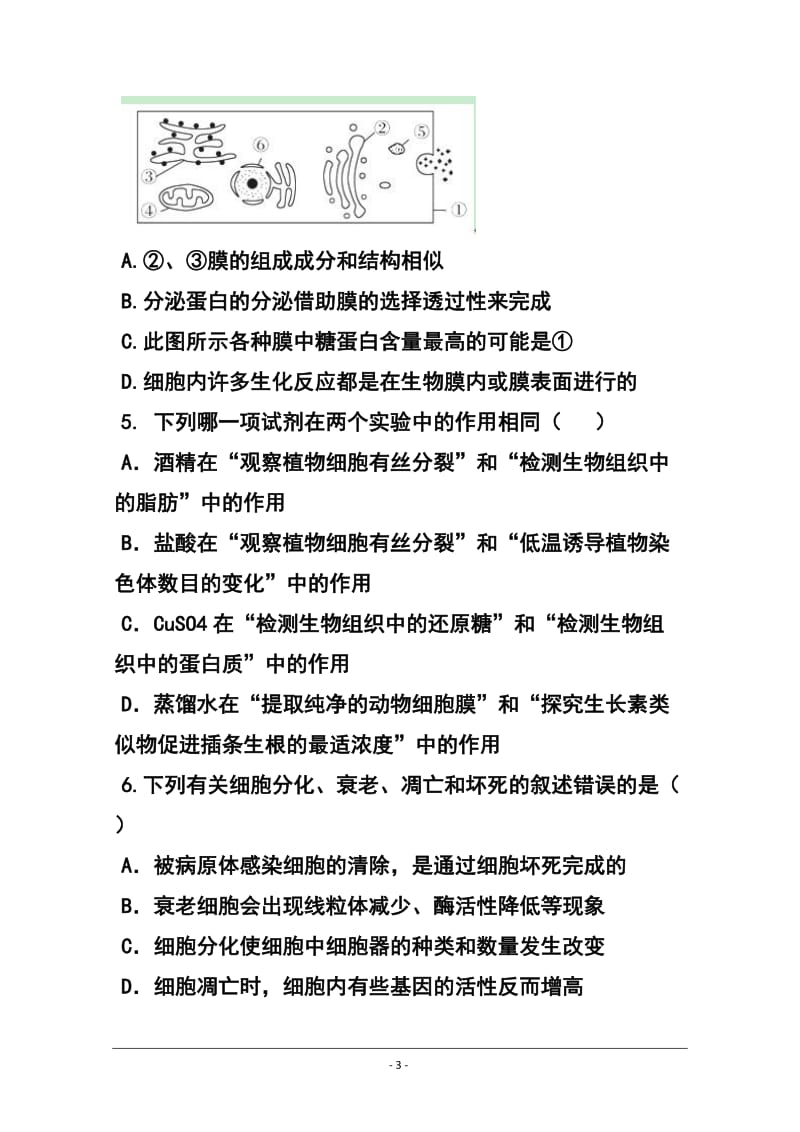 陕西省西安市第七十中学高三下学期第一次月考生物试题及答案.doc_第3页