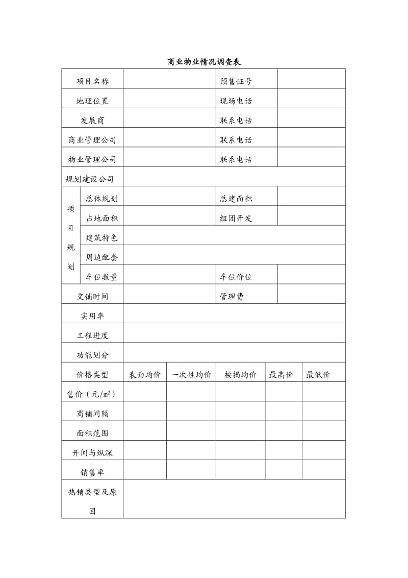 商业物业情况调查表.doc_第1页