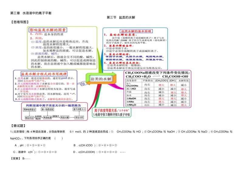 (人教版)化学选修四思维导图：3-3盐类的水解(含答案).pdf_第1页