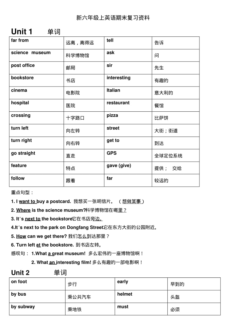 新版PEP六年级英语上册复习资料+练习题(1).pdf_第1页