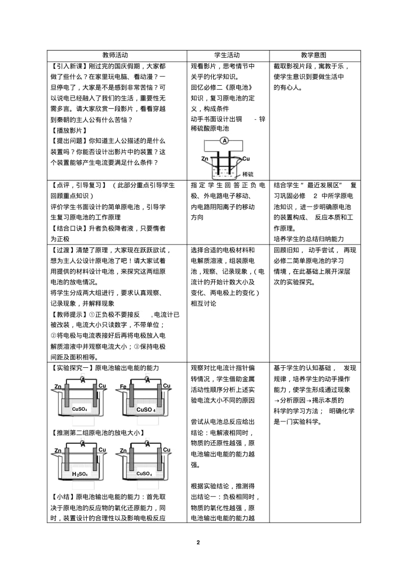 人教版选修四第四章《电化学基础》《原电池》教学设计.pdf_第2页