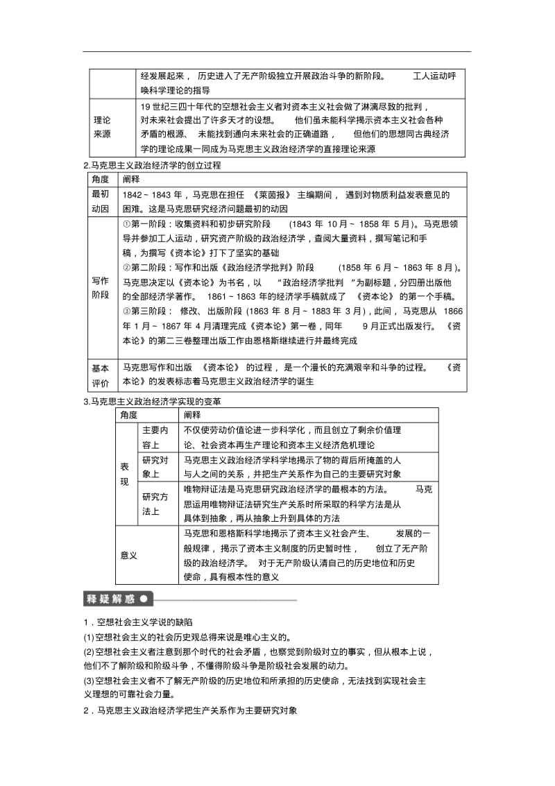 人教版必修三：专题2(第1课时)《马克思主义政治经济学的创立》作业及答案.pdf_第2页