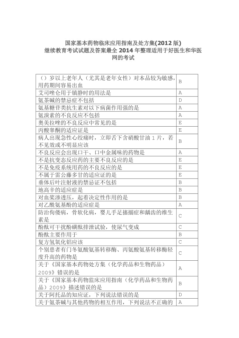 国家基本药物临床应用指南及处方集考试宝典723121590.doc_第1页