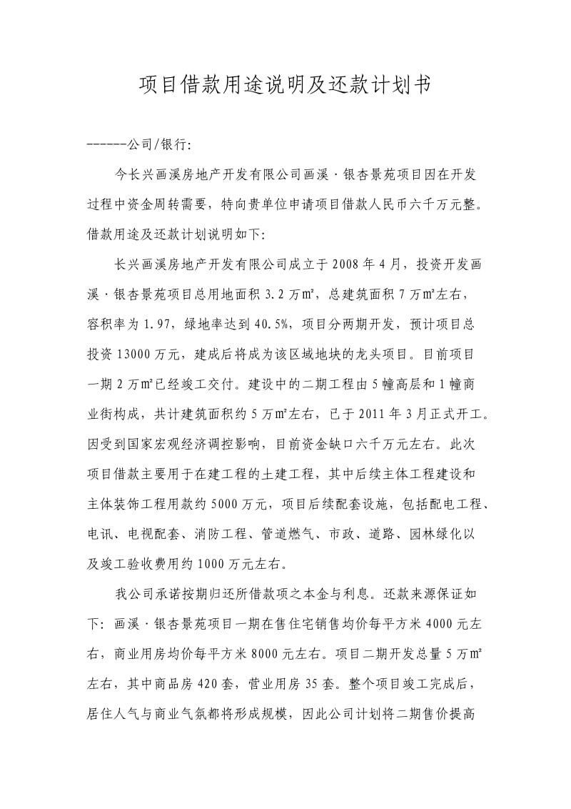 项目借款用途说明及还款计划书48146075.doc_第1页