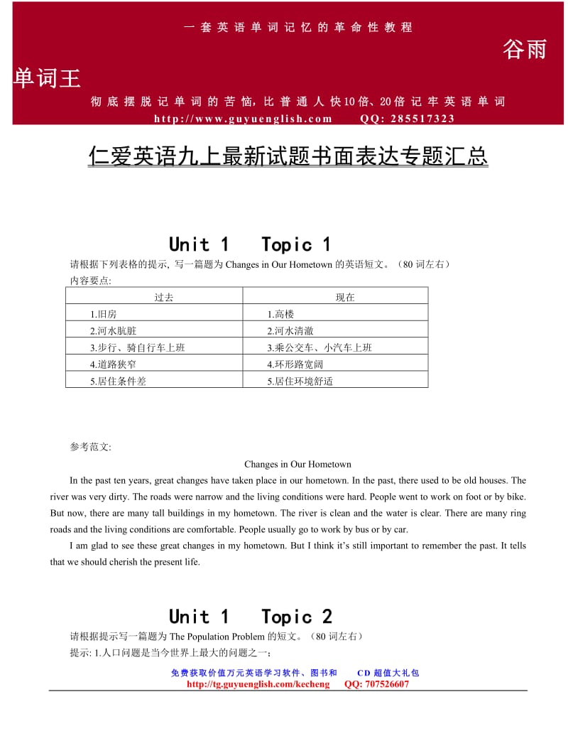 仁爱版九级英语书面表达专题汇总(附参考范文).doc_第1页