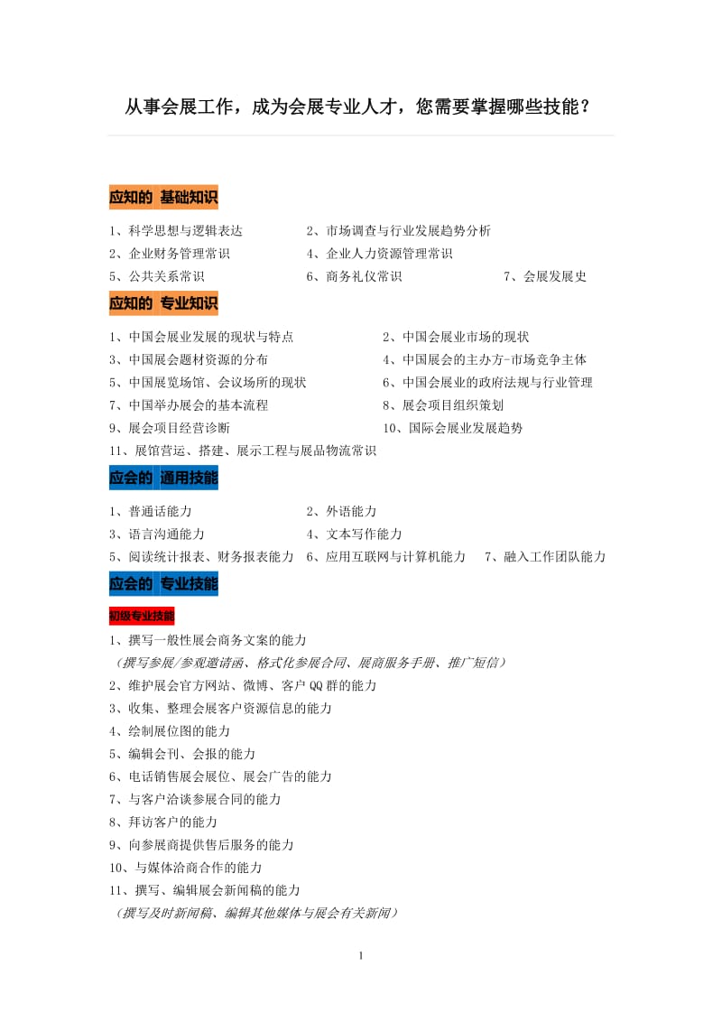 从事会展工作,成为会展专业人才,您需要掌握哪些技能？ .doc_第1页