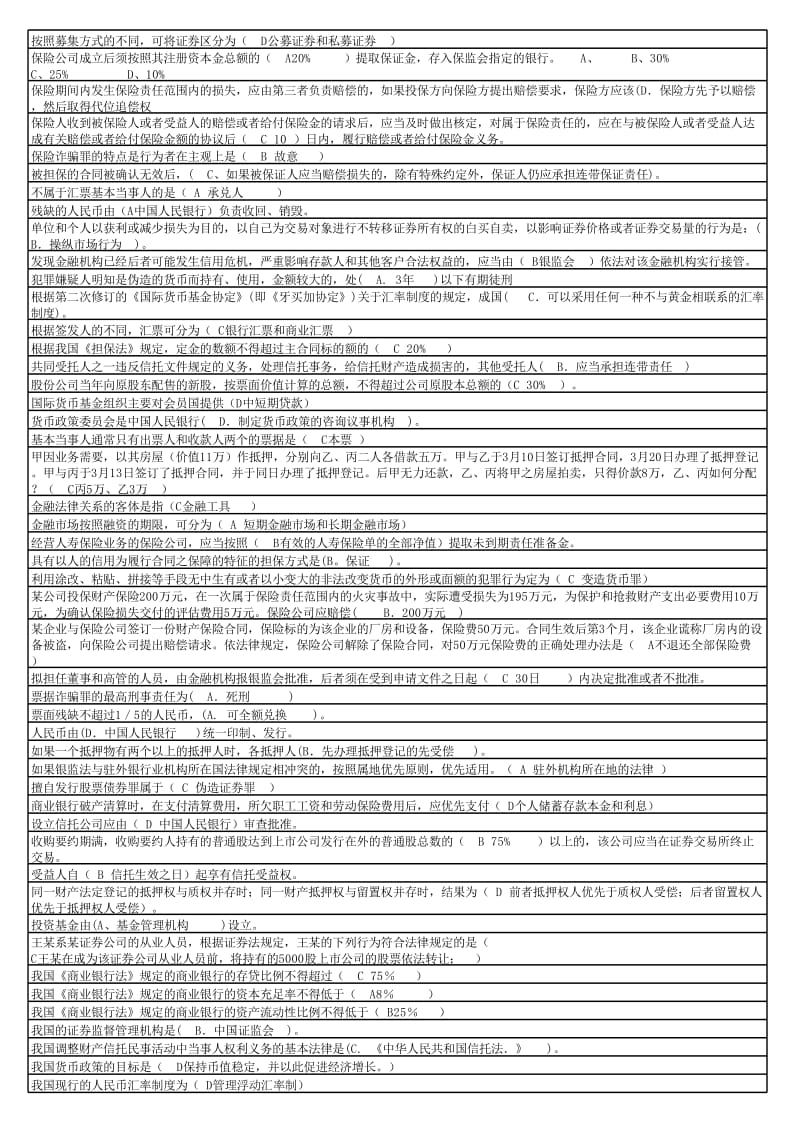 电大金融法规历真题及答案.xlsx_第1页