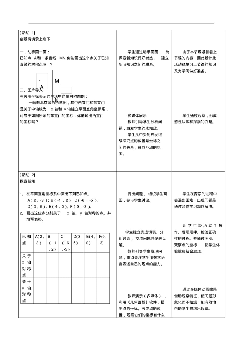 2014年秋人教版八上：13.2.2《用坐标表示轴对称》教案设计.pdf_第3页